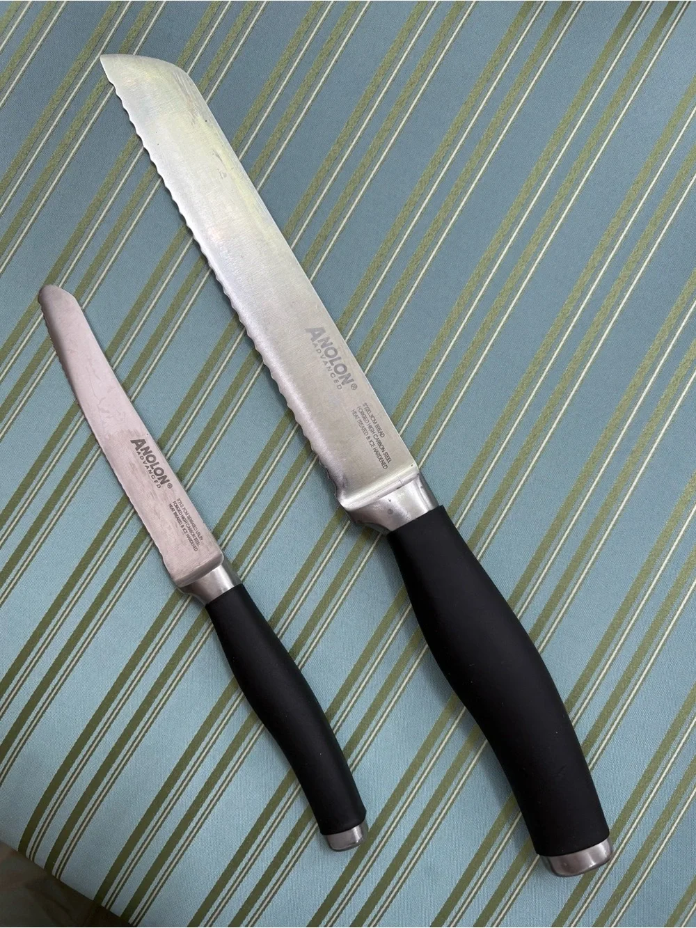 Set of 2 Anolon Advanced Serrated Kitchen Knives with Black Handles